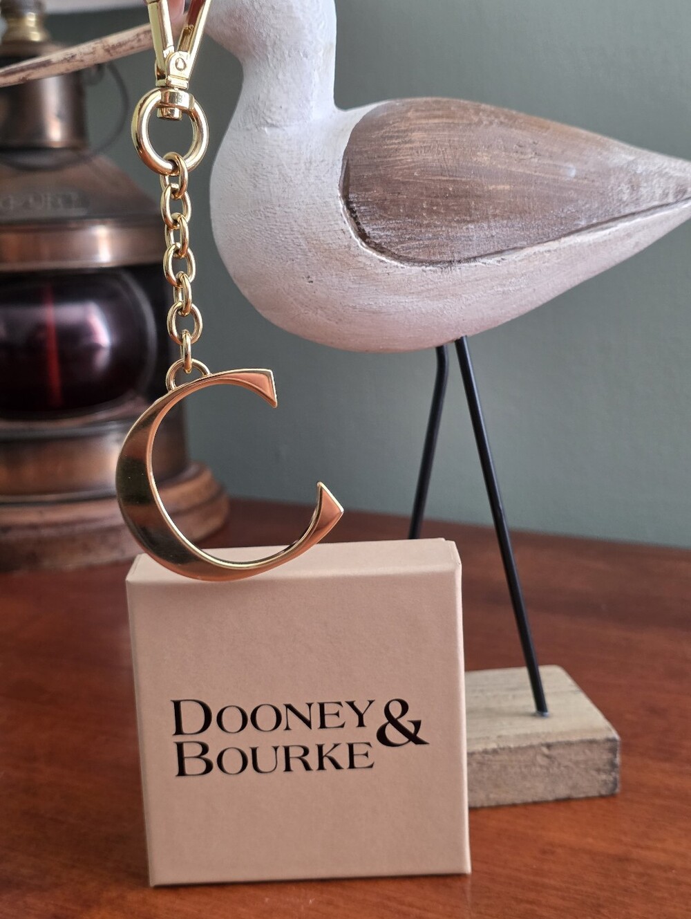 Dooney & Bourke Monogram C Pendant Keychain 24K Gold Plated Bag Charm